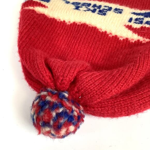 Vtg 1970s Pepsi Ski School Knit Beanie Hat Cap Red White Blue Pom Pom Winter USA - Picture 7 of 11